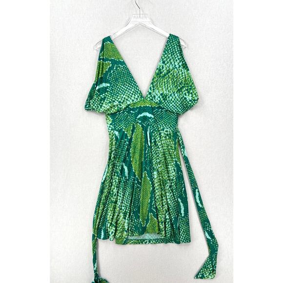 DIANE VON FURSTENBERG Suron Python Wrap Dress Womens 8 Green Sleeveless Vneck - Picture 5 of 13